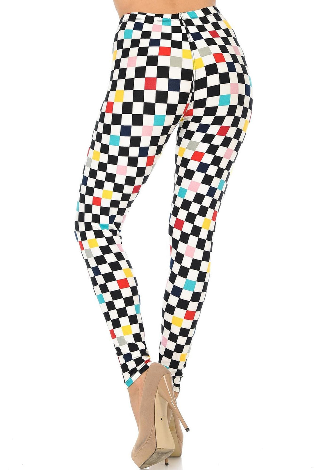 Wholesale Buttery Smooth Color Accent Checkered Plus Size Leggings - 3X-5X