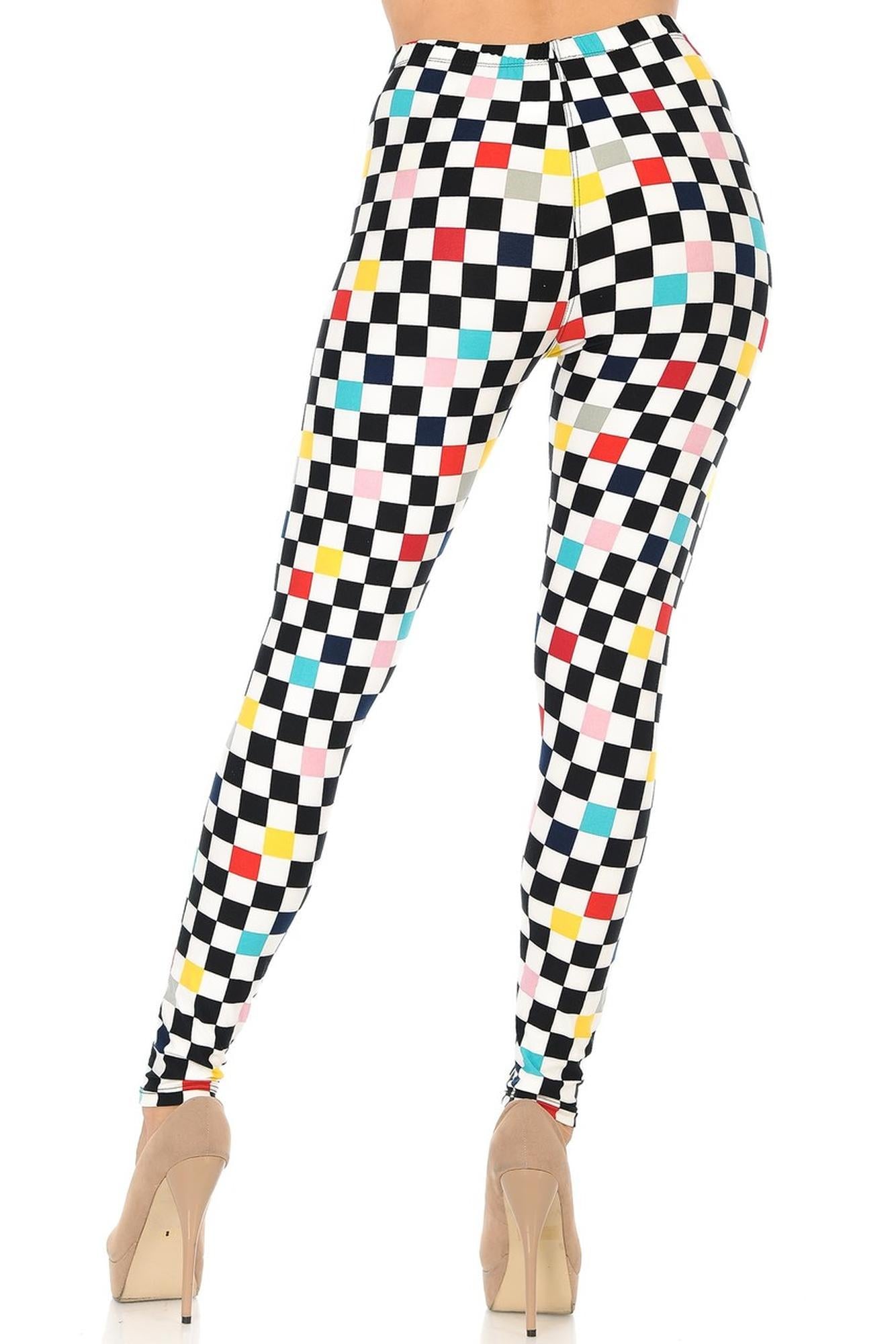 Wholesale Buttery Smooth Color Accent Checkered Plus Size Leggings - 3X-5X