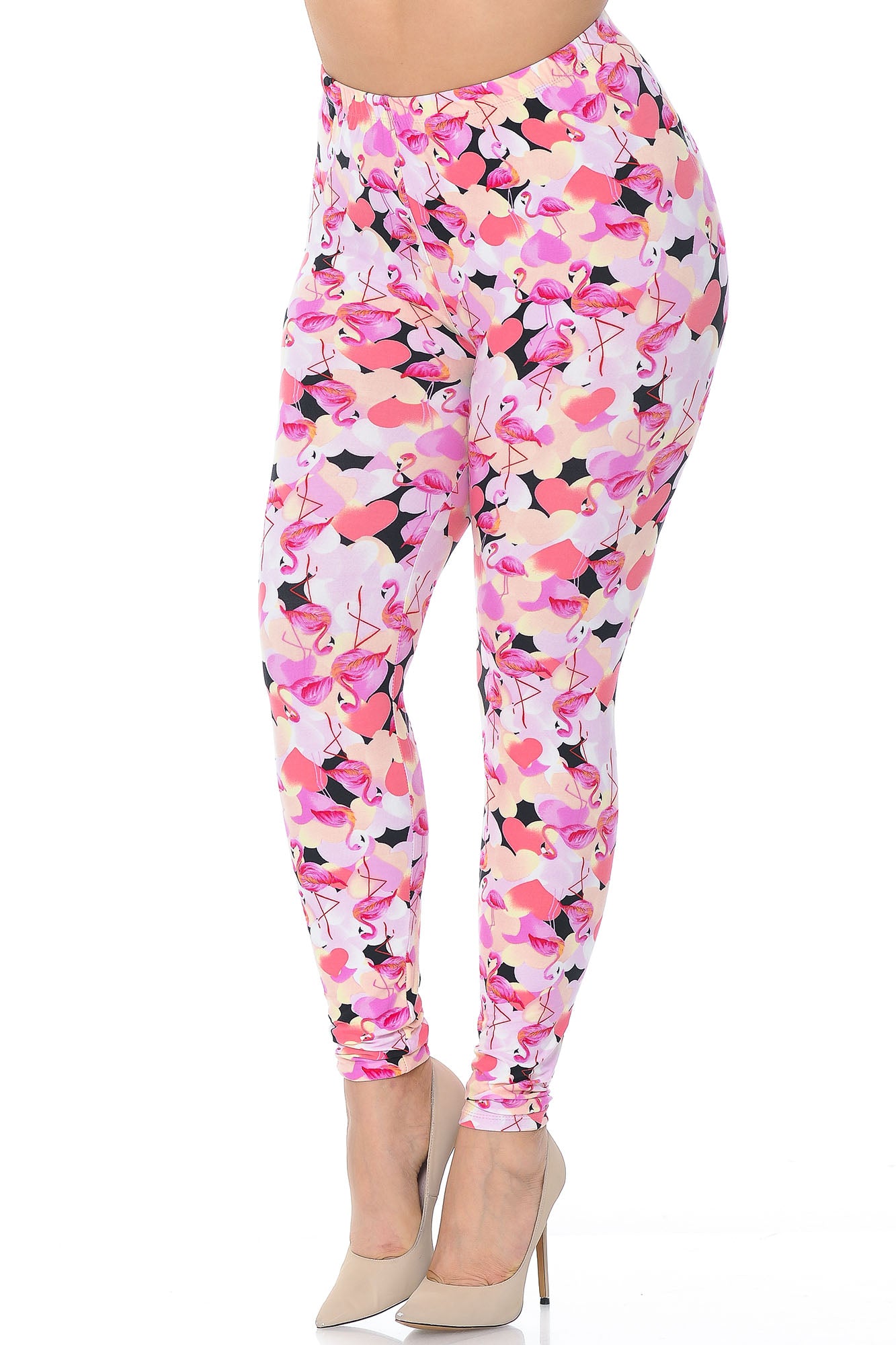 Wholesale Buttery Smooth Gorgeous Pink Flamingos Plus Size Leggings - 3X-5X