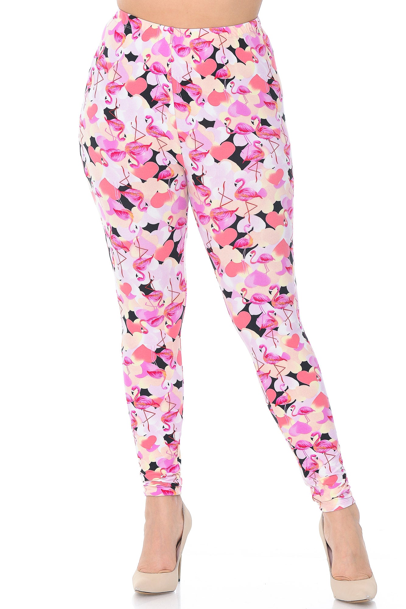 Wholesale Buttery Smooth Gorgeous Pink Flamingos Plus Size Leggings - 3X-5X