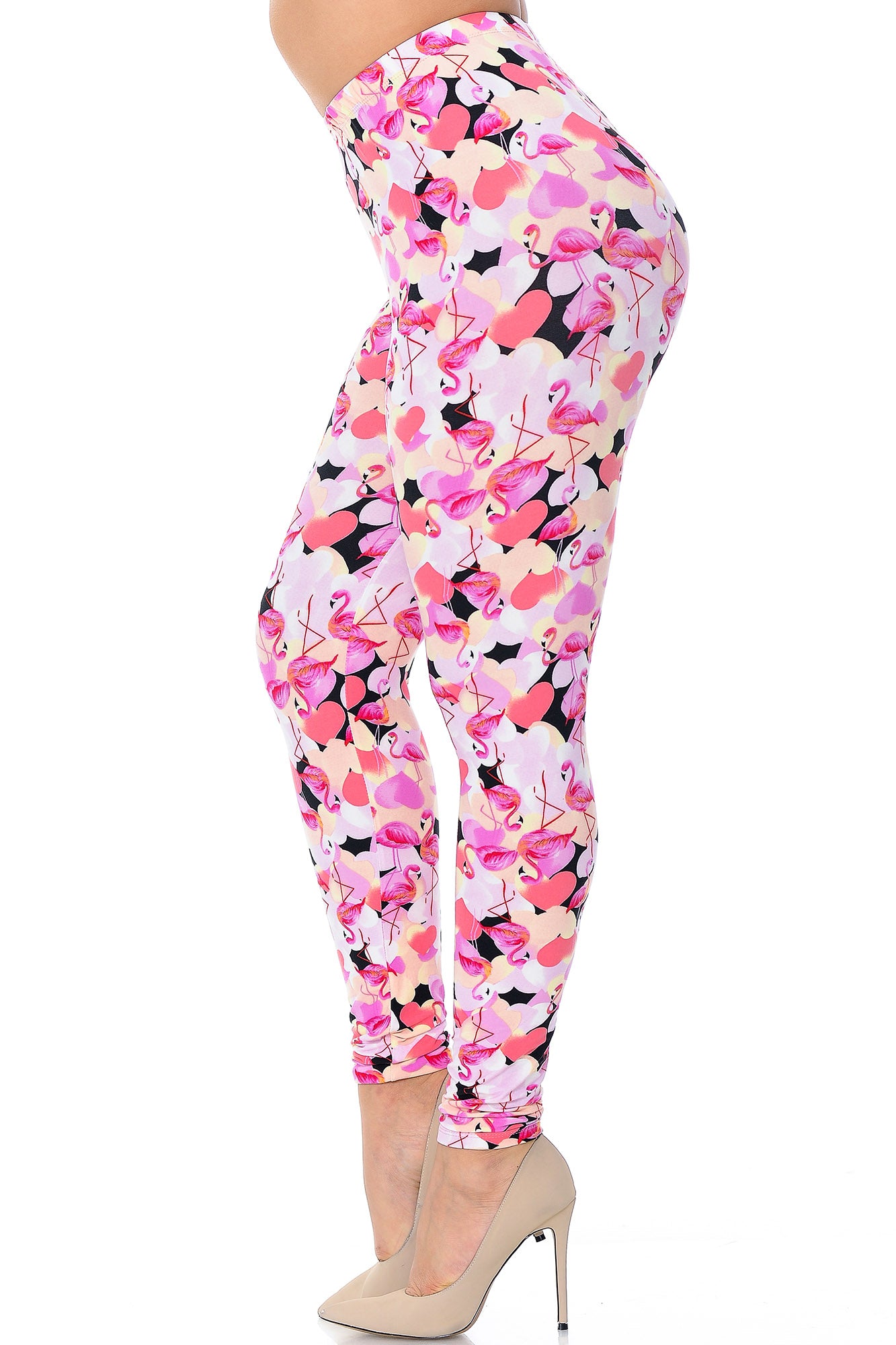 Wholesale Buttery Smooth Gorgeous Pink Flamingos Plus Size Leggings - 3X-5X