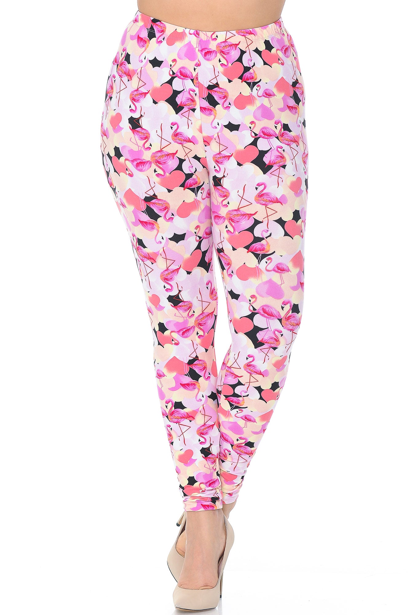 Wholesale Buttery Smooth Gorgeous Pink Flamingos Plus Size Leggings - 3X-5X