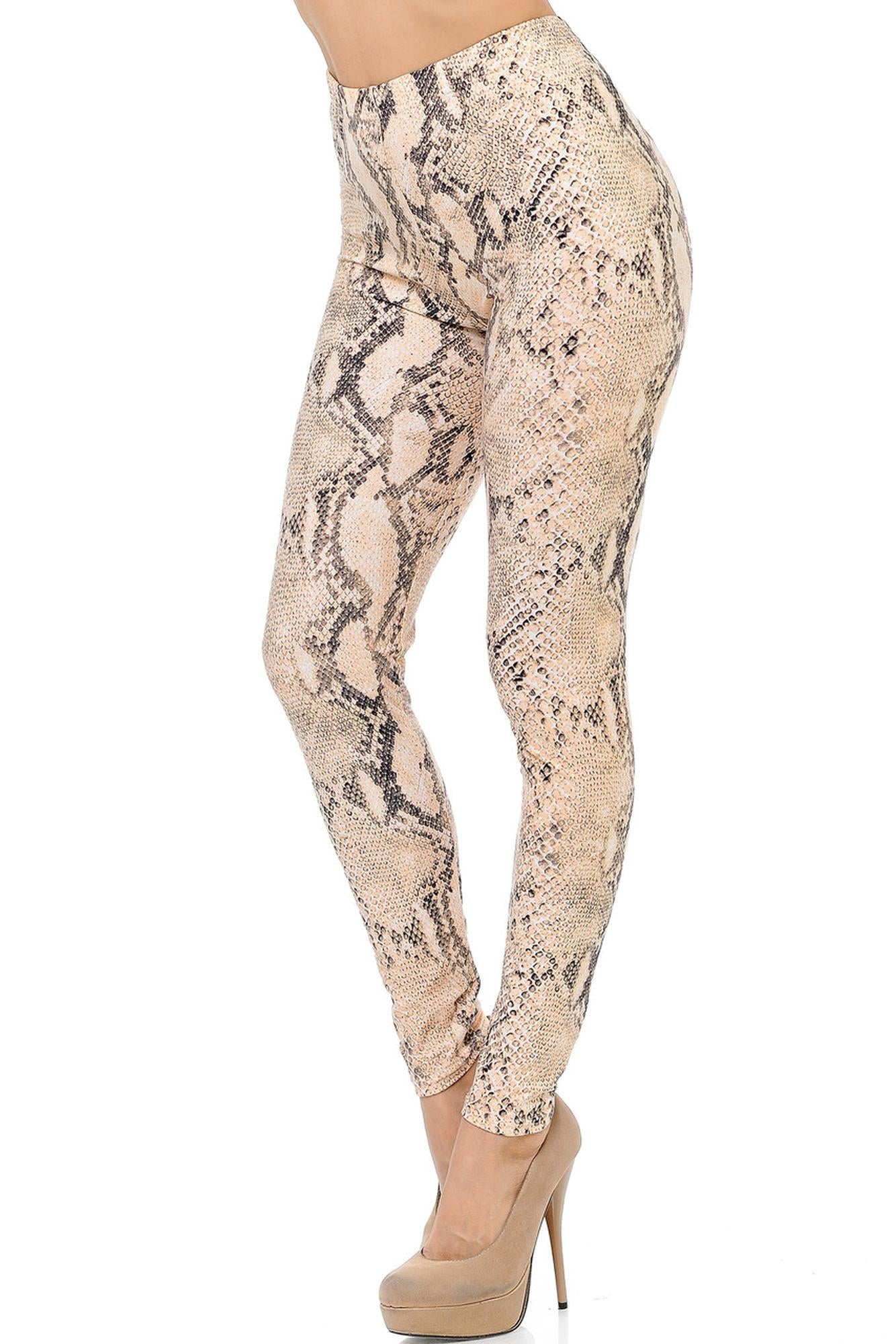 Wholesale Buttery Smooth Cream Snakeskin Extra Plus Size Leggings - 3X-5X