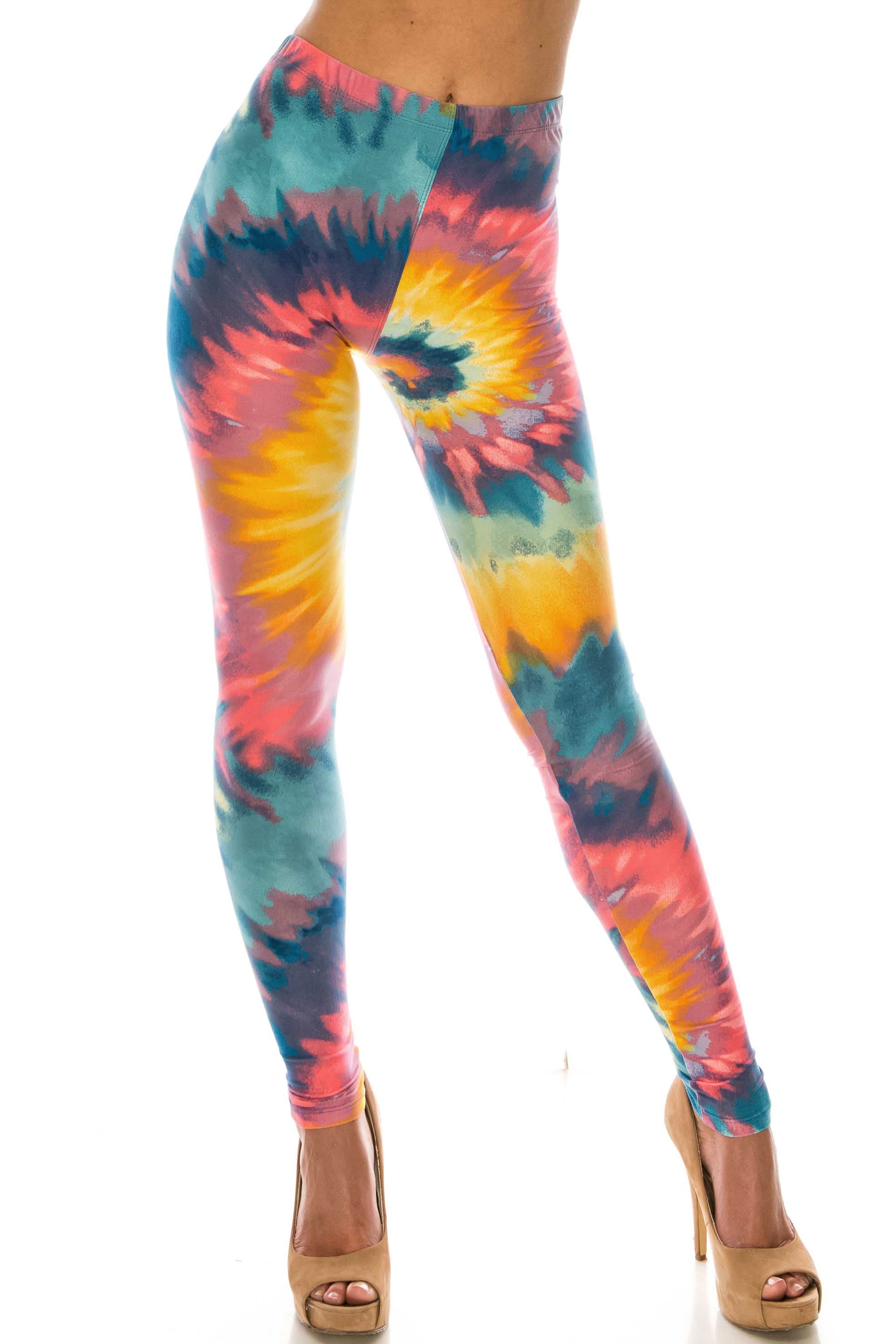 Wholesale Buttery Smooth Multi-Color-Bold Tie Dye Extra Plus Size Leggings - 3X-5X