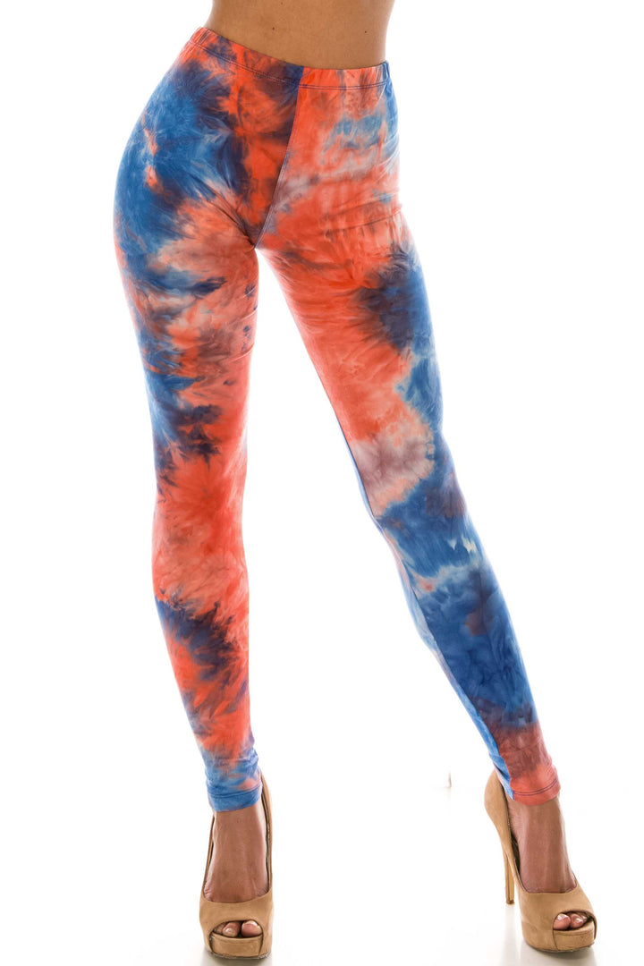 Wholesale Buttery Smooth Red and Blue Tie Dye Extra Plus Size Leggings - 3X-5X