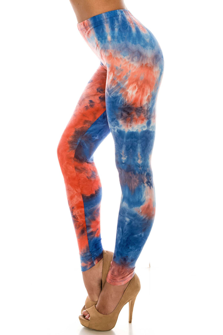 Wholesale Buttery Smooth Red and Blue Tie Dye Extra Plus Size Leggings - 3X-5X