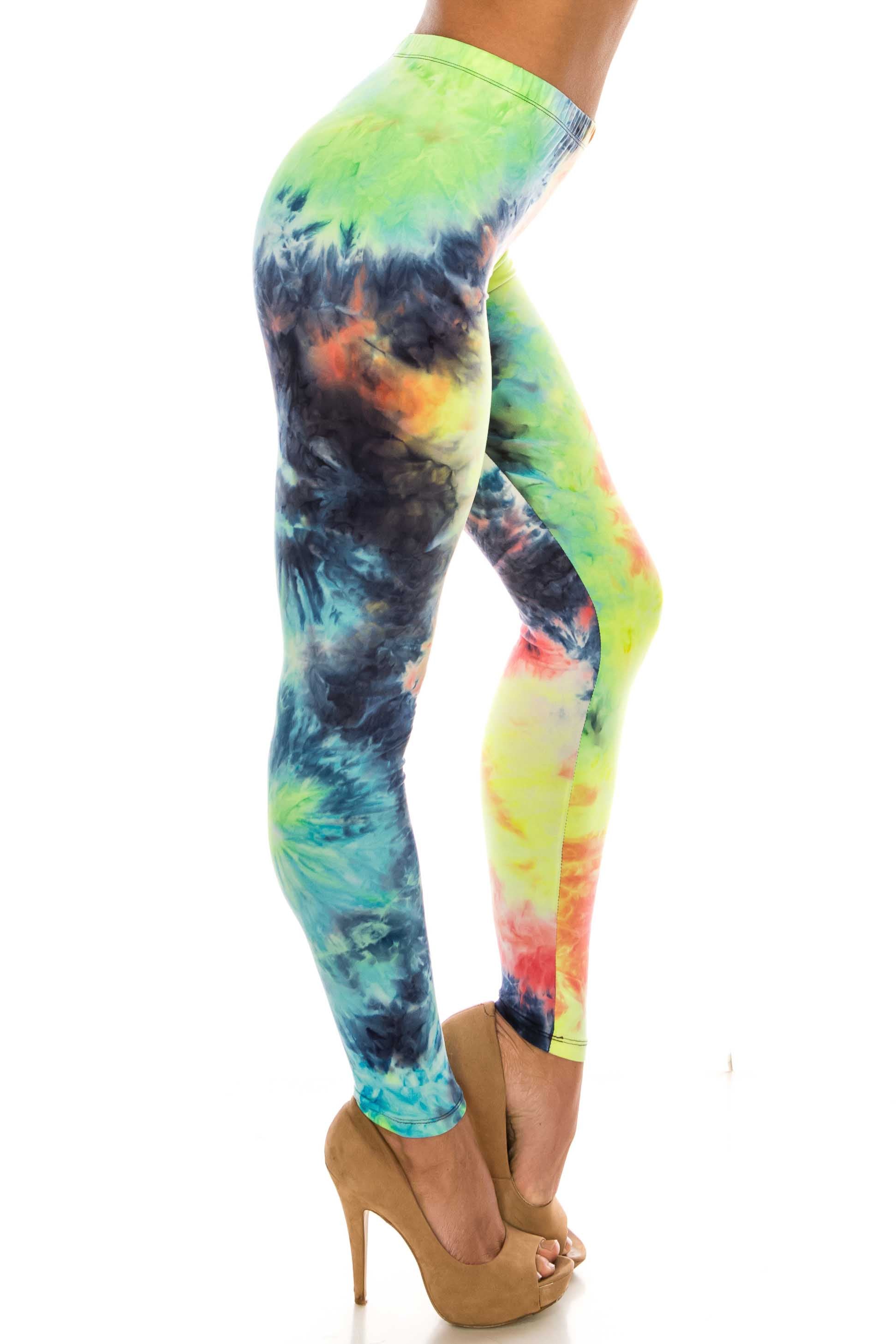 Wholesale Buttery Smooth Summer Yellow Tie Dye Extra Plus Size Leggings - 3X-5X