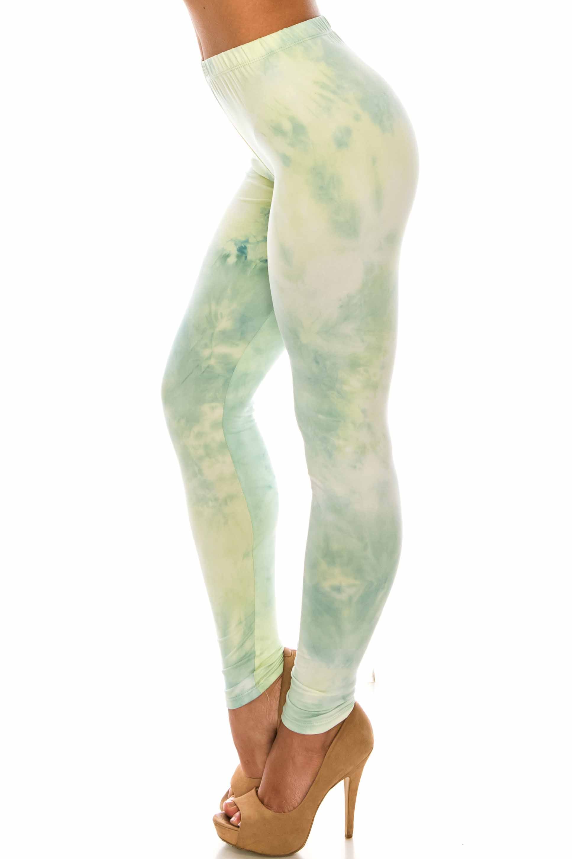 Wholesale Buttery Smooth Mint Tie Dye Extra Plus Size Leggings - 3X-5X