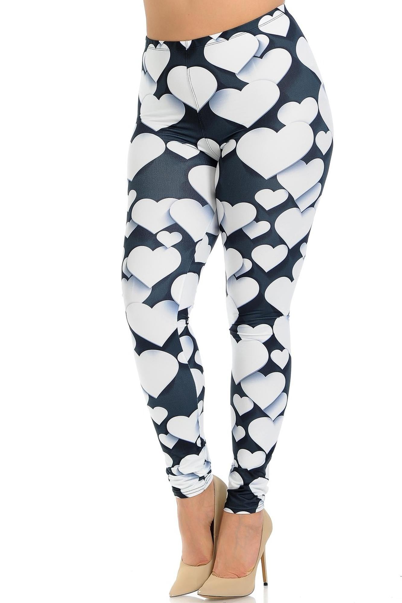 Wholesale Creamy Soft 3D Hearts Extra Plus Size Leggings - 3X-5X