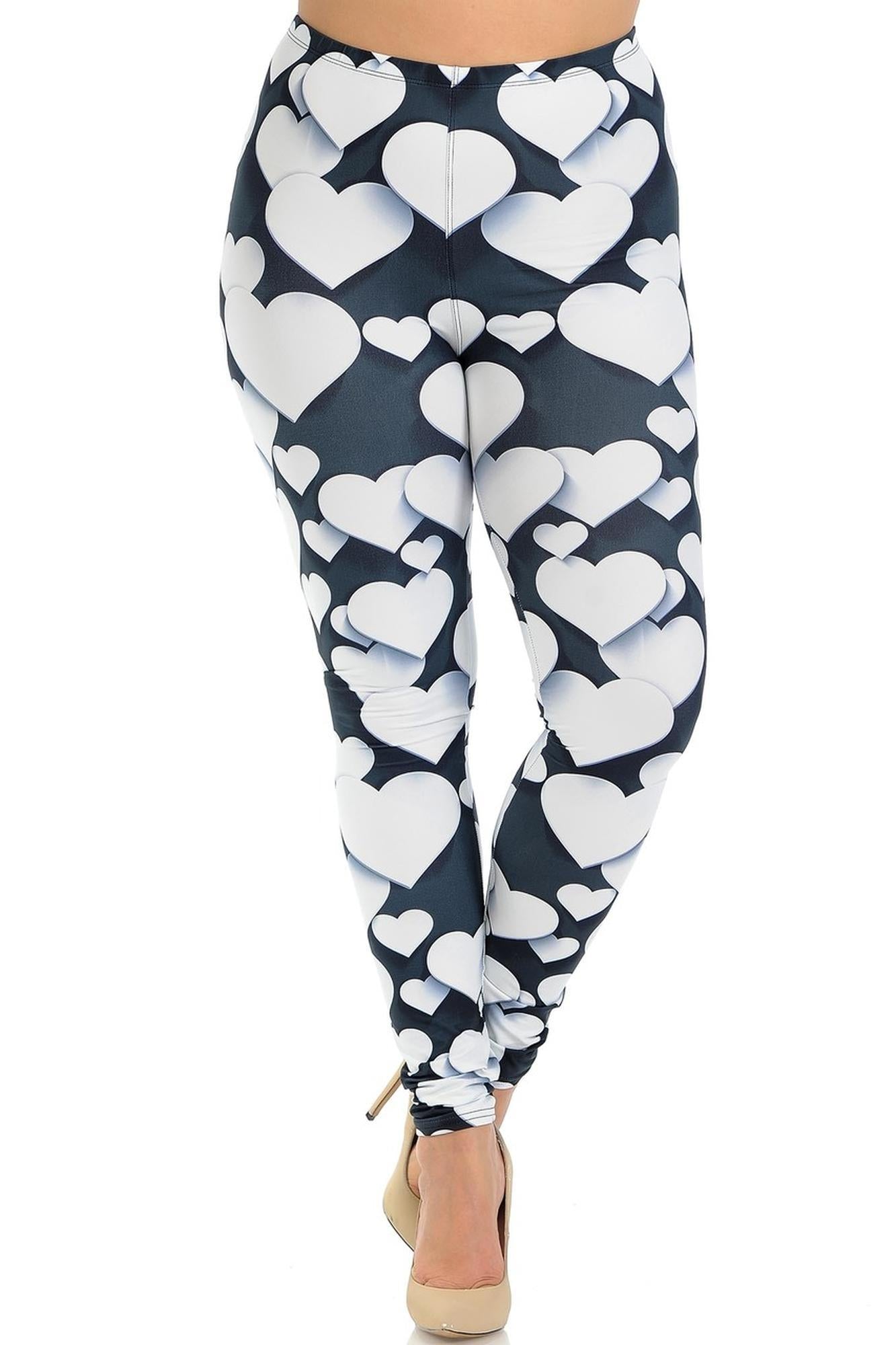 Wholesale Creamy Soft 3D Hearts Extra Plus Size Leggings - 3X-5X
