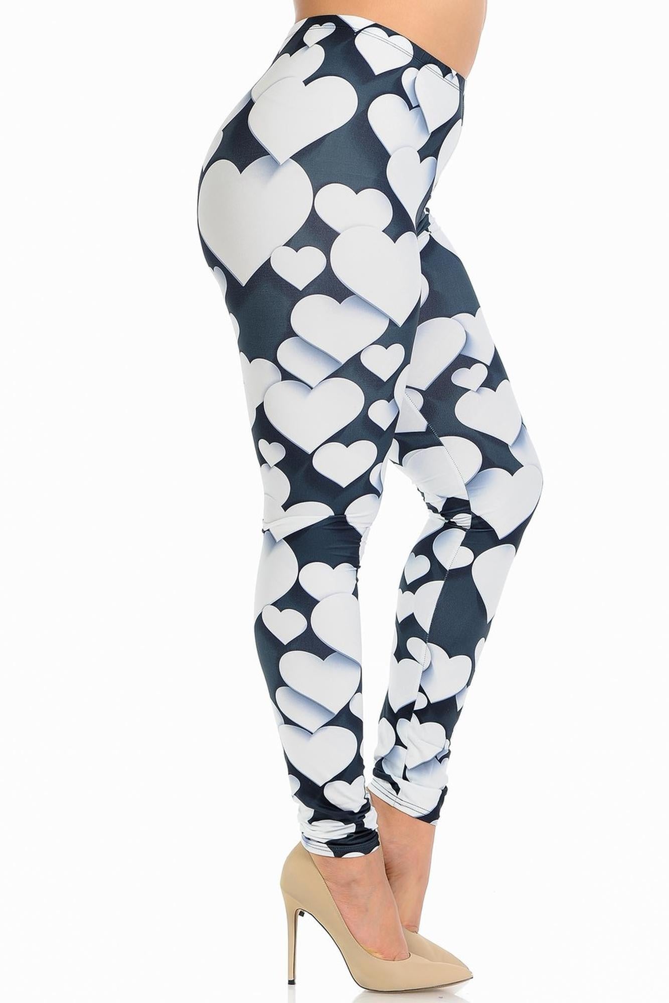 Wholesale Creamy Soft 3D Hearts Extra Plus Size Leggings - 3X-5X