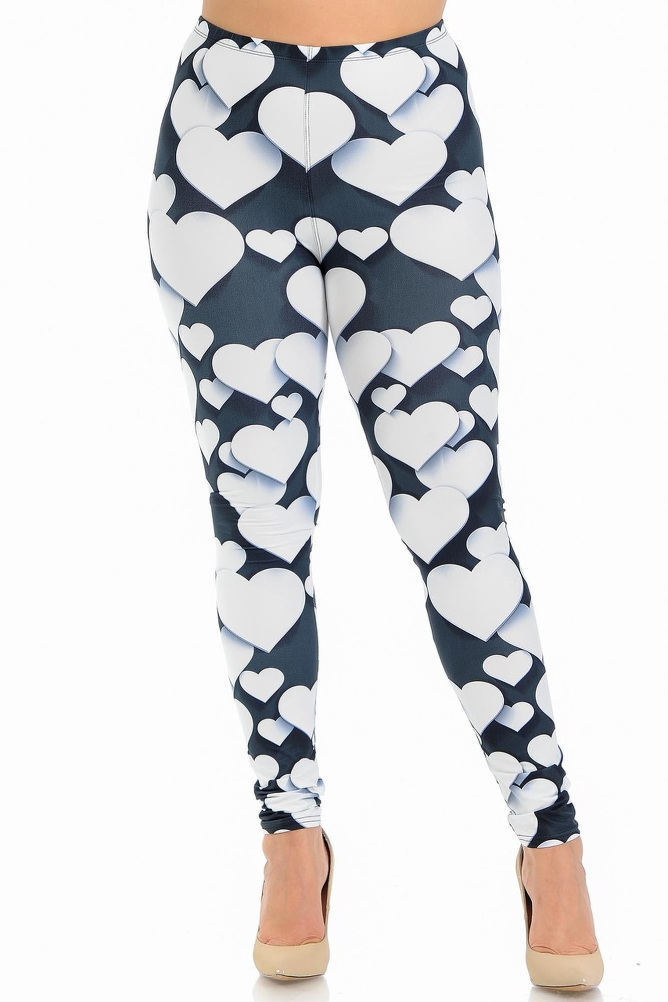 Wholesale Creamy Soft 3D Hearts Extra Plus Size Leggings - 3X-5X