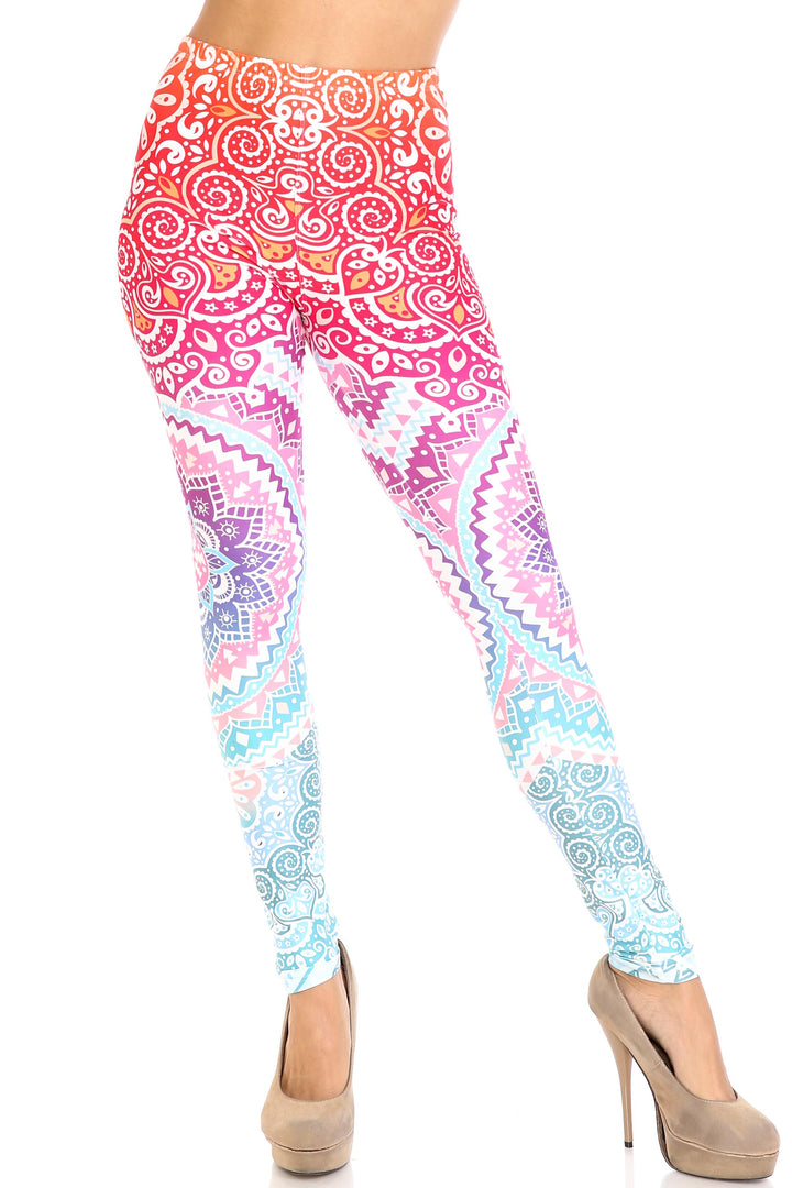 Wholesale Creamy Soft Ombre Mandala Aztec Extra Plus Size Leggings - 3X-5X - USA Fashion