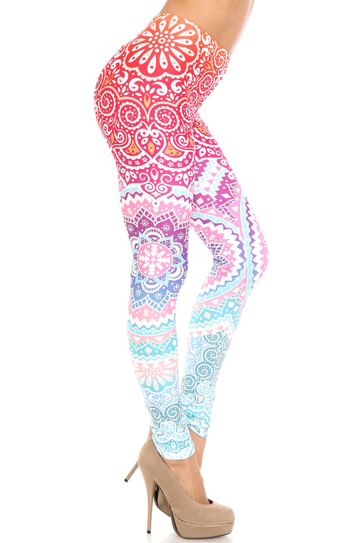 Wholesale Creamy Soft Ombre Mandala Aztec Extra Plus Size Leggings - 3X-5X - USA Fashion