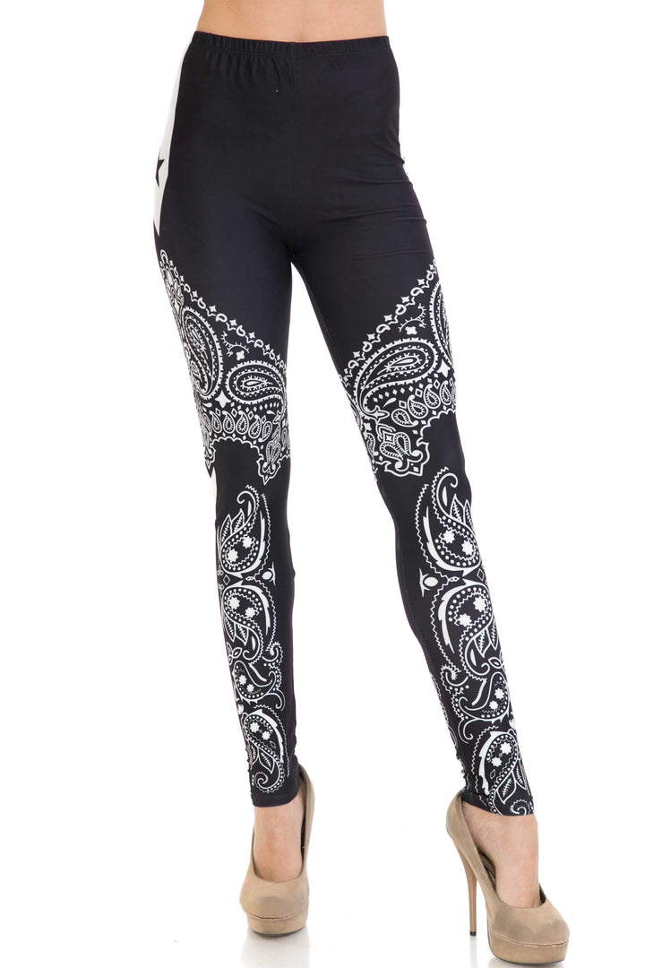 Wholesale Creamy Soft Bandana Stars Extra Plus Size Leggings - 3X-5X - USA Fashion