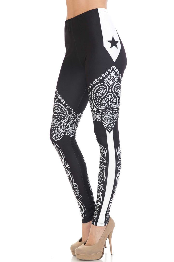 Wholesale Creamy Soft Bandana Stars Extra Plus Size Leggings - 3X-5X - USA Fashion