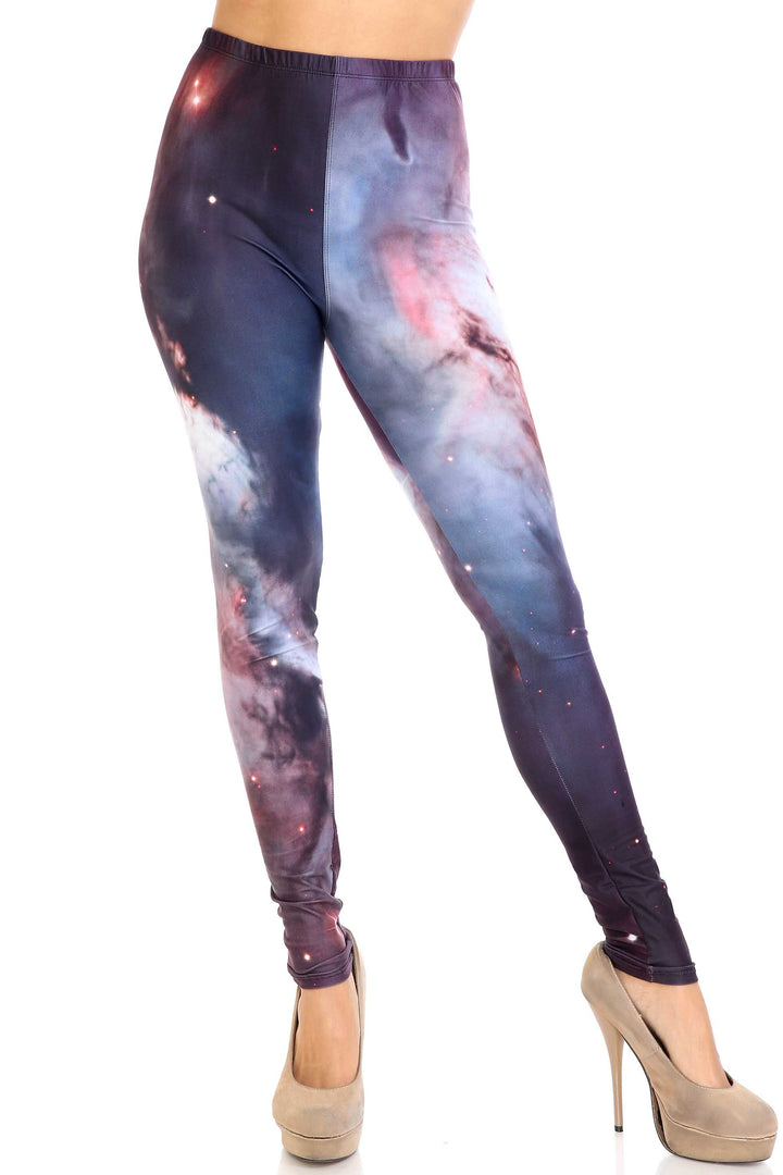 Wholesale Creamy Soft Black Galaxy Extra Plus Size Leggings - 3X-5X - USA Fashion