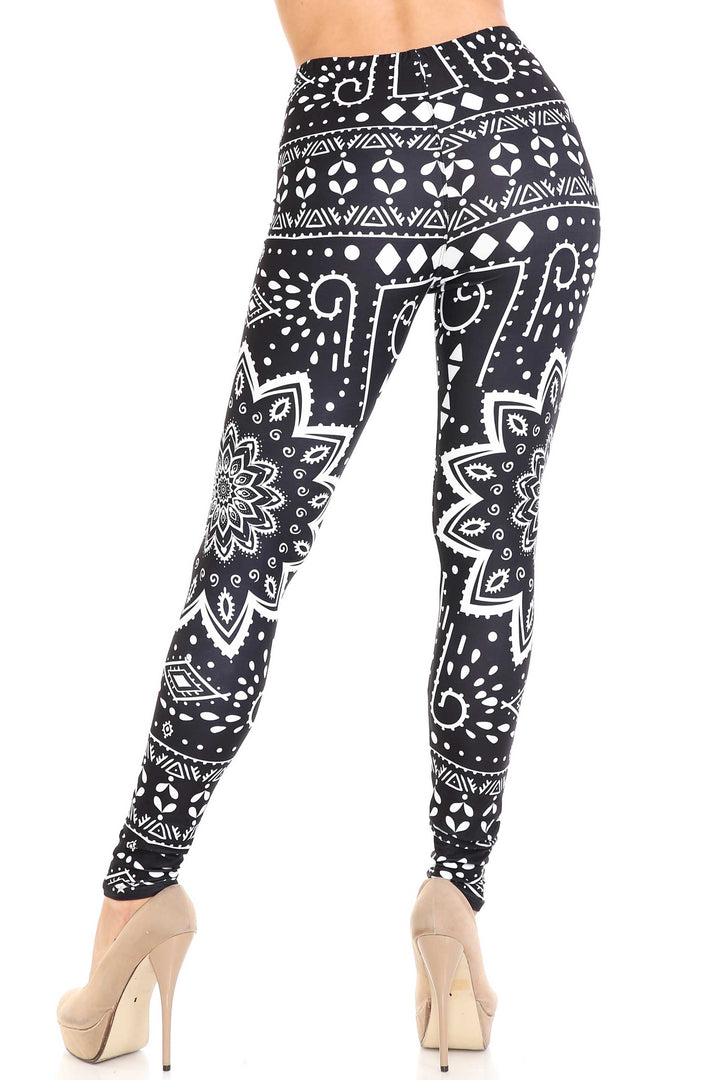 Wholesale Creamy Soft Black Tribal Mandala Extra Plus Size Leggings - 3X-5X - By USA Fashion