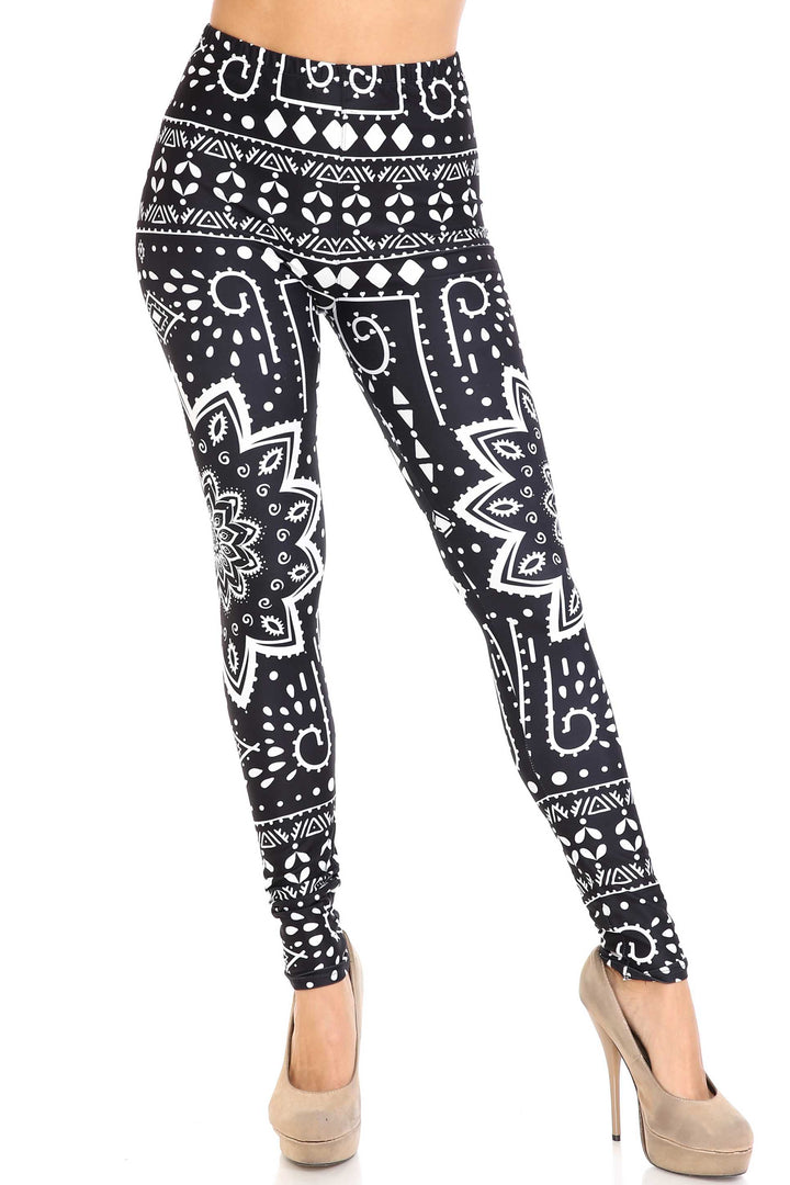 Wholesale Creamy Soft Black Tribal Mandala Extra Plus Size Leggings - 3X-5X - By USA Fashion