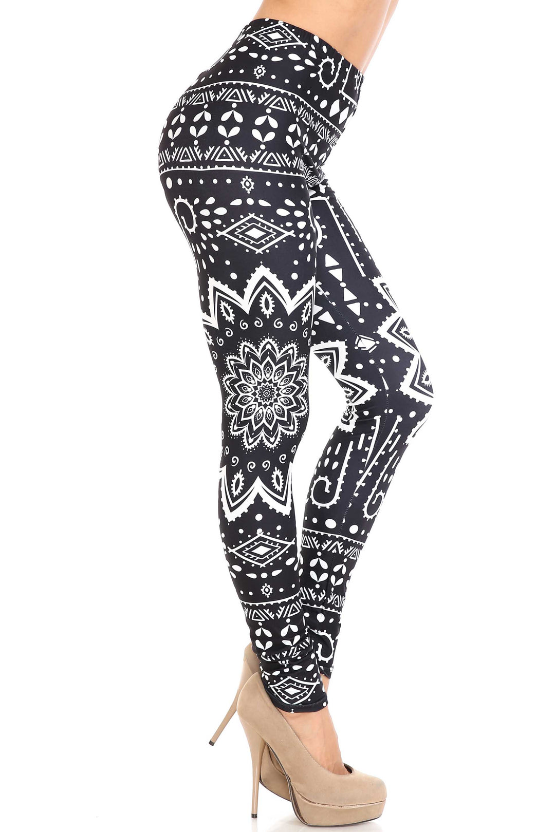 Wholesale Creamy Soft Black Tribal Mandala Extra Plus Size Leggings - 3X-5X - By USA Fashion