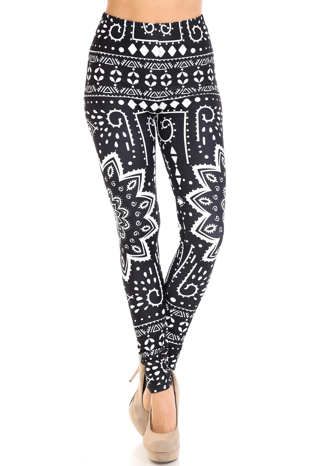 Wholesale Creamy Soft Black Tribal Mandala Extra Plus Size Leggings - 3X-5X - By USA Fashion