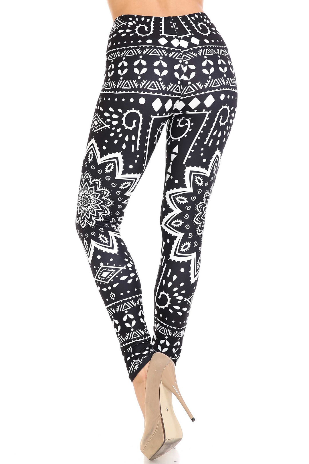 Wholesale Creamy Soft Black Tribal Mandala Extra Plus Size Leggings - 3X-5X - By USA Fashion