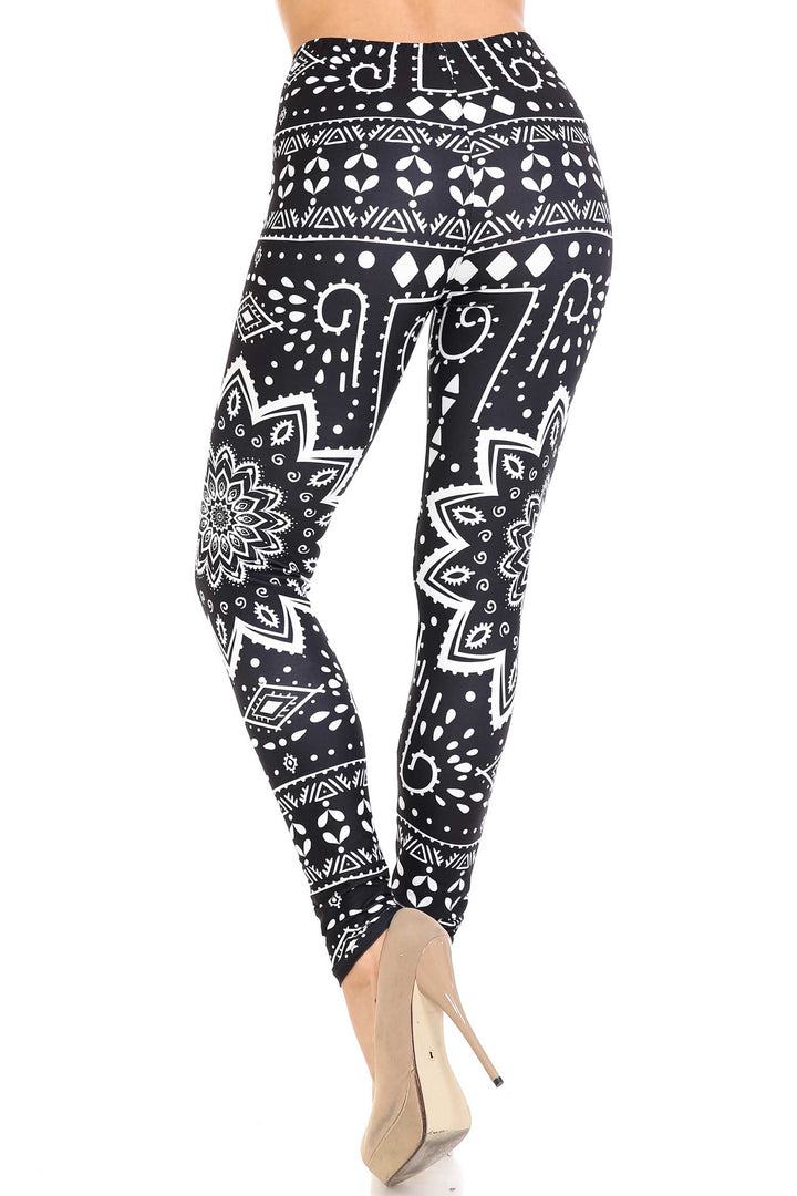Wholesale Creamy Soft Black Tribal Mandala Extra Plus Size Leggings - 3X-5X - By USA Fashion