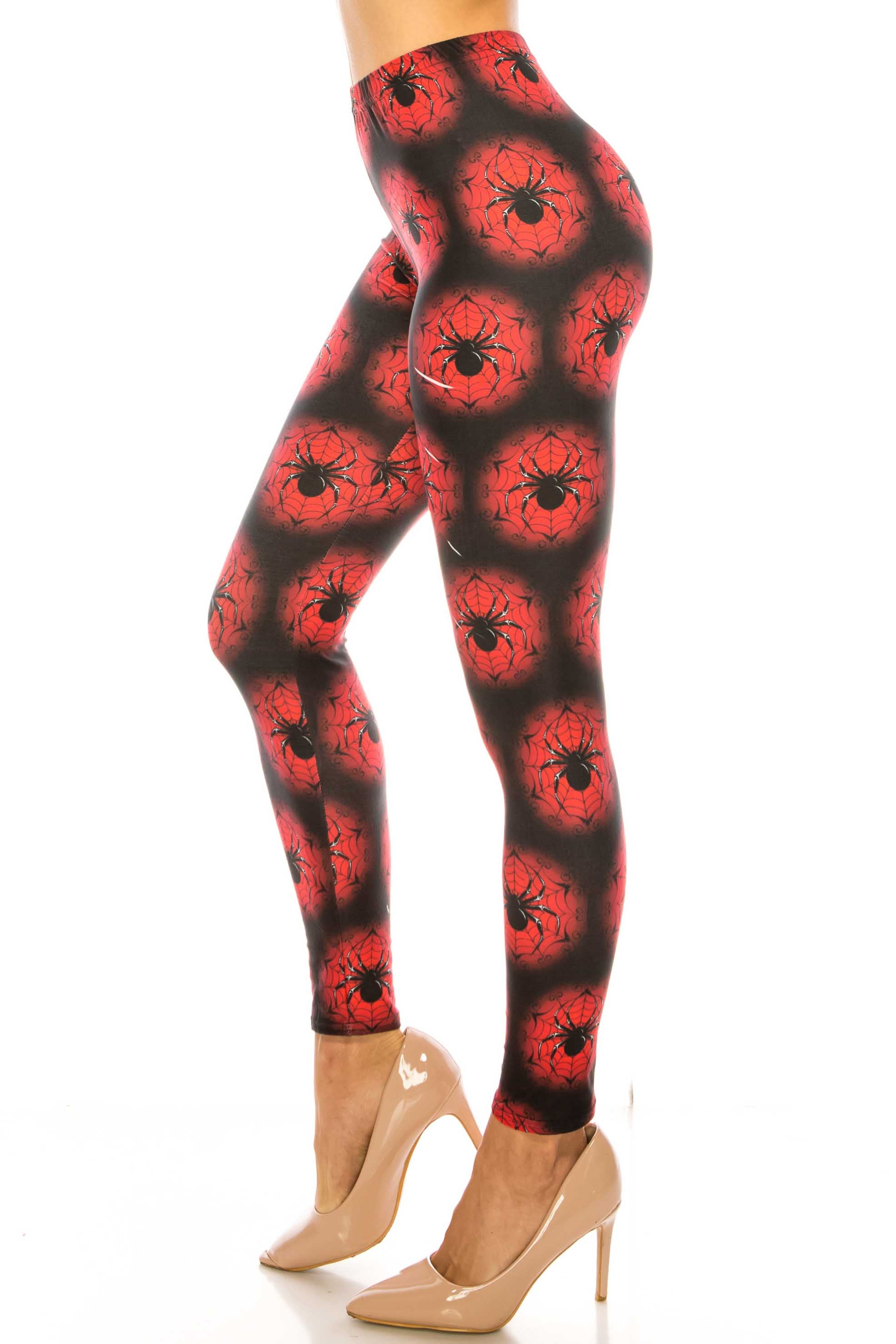 Wholesale Creamy Soft Black Widow Spider Web Extra Plus Size Leggings - 3X-5X - USA Fashion
