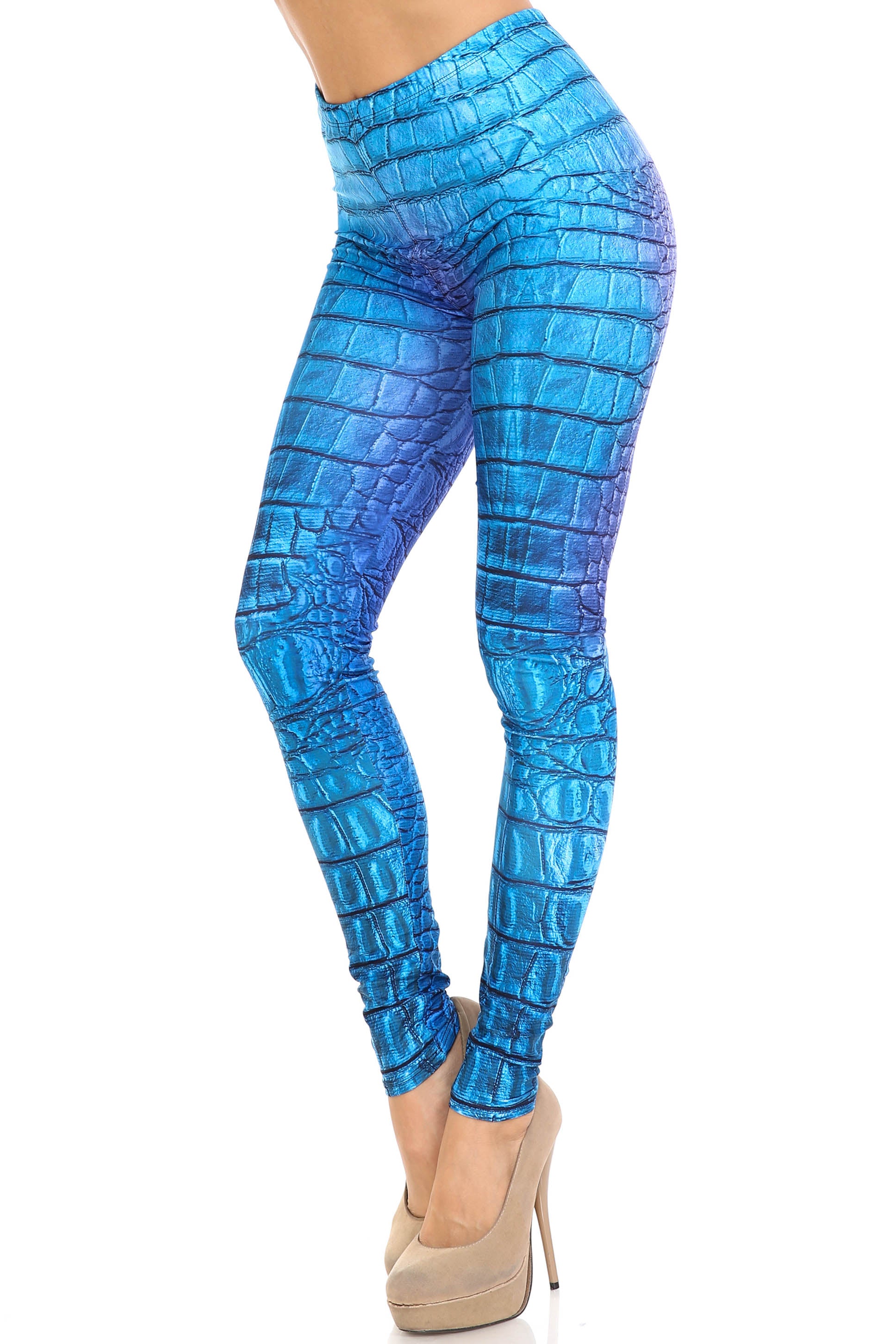Wholesale Creamy Soft Vibrant Blue Dragon Extra Plus Size Leggings - 3X-5X - By USA Fashion