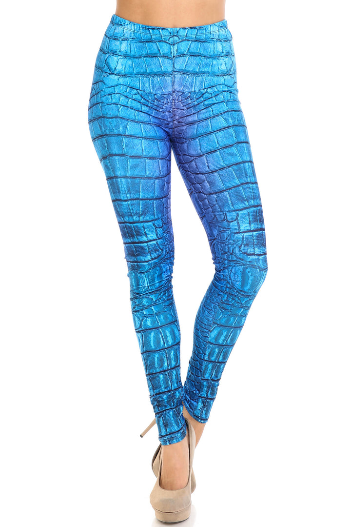 Wholesale Creamy Soft Vibrant Blue Dragon Extra Plus Size Leggings - 3X-5X - By USA Fashion