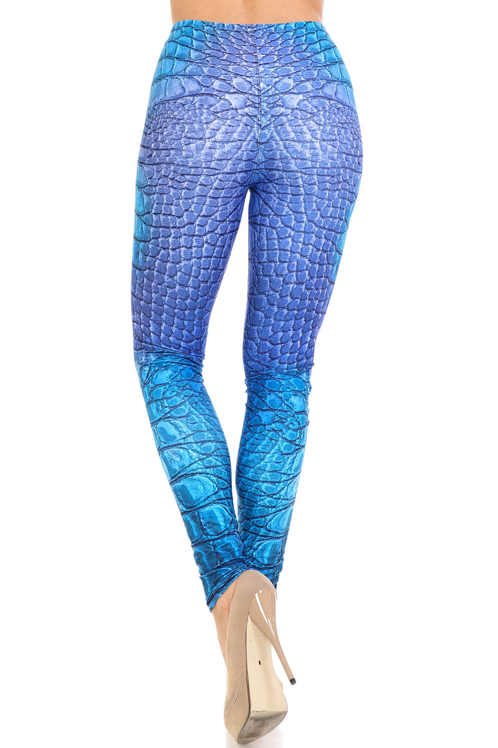 Wholesale Creamy Soft Vibrant Blue Dragon Extra Plus Size Leggings - 3X-5X - By USA Fashion