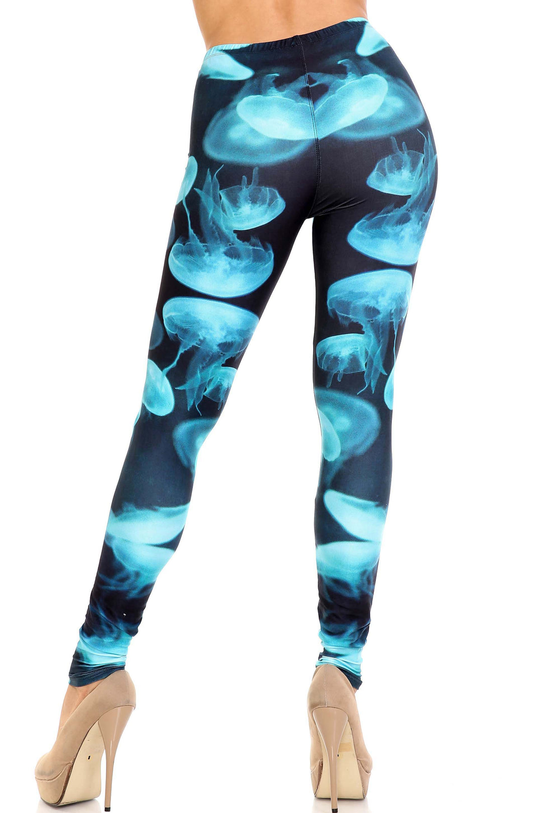Wholesale Creamy Soft Electric Blue Jelly Fish Extra Plus Size Leggings - 3X-5X - USA Fashion