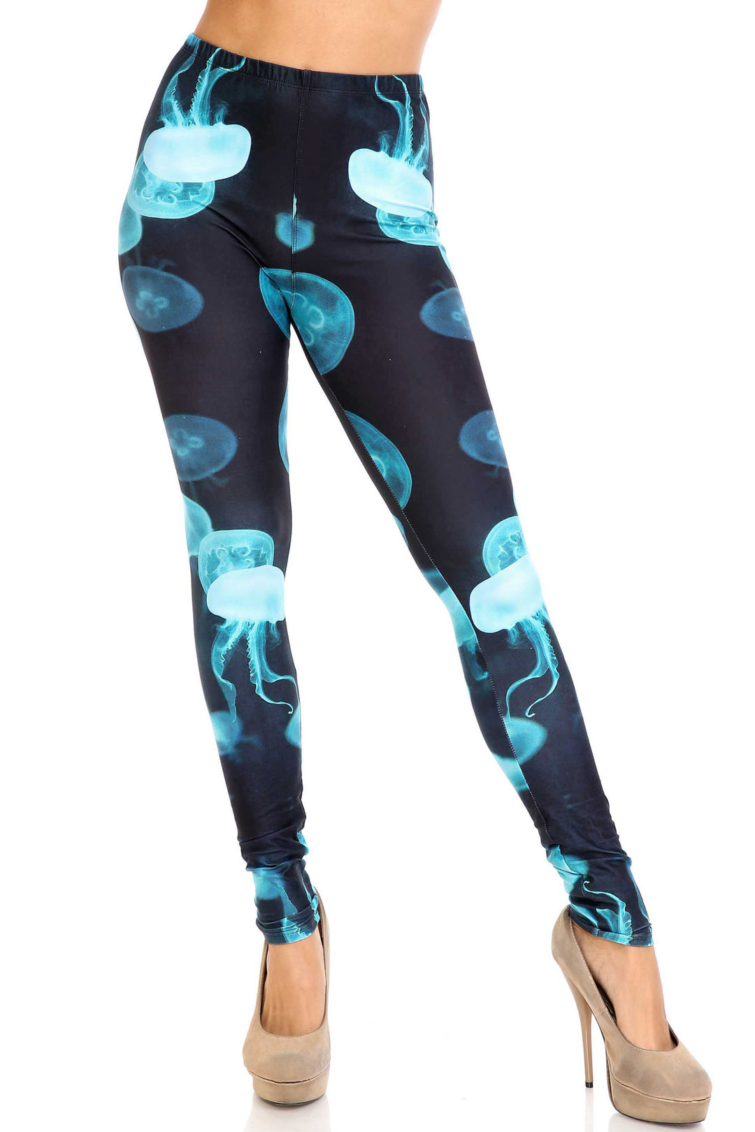 Wholesale Creamy Soft Electric Blue Jelly Fish Extra Plus Size Leggings - 3X-5X - USA Fashion