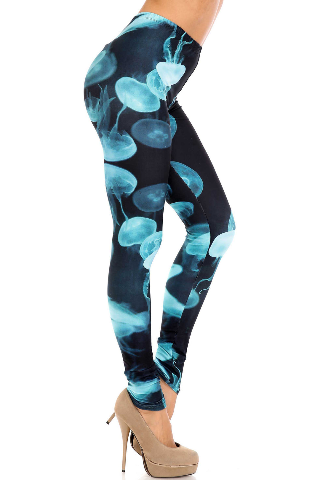 Wholesale Creamy Soft Electric Blue Jelly Fish Extra Plus Size Leggings - 3X-5X - USA Fashion