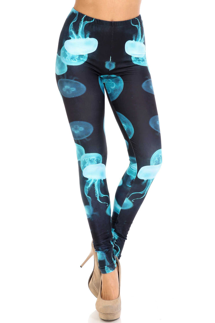 Wholesale Creamy Soft Electric Blue Jelly Fish Extra Plus Size Leggings - 3X-5X - USA Fashion