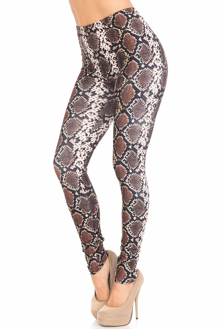 Wholesale Creamy Soft  Brown Boa Snake Extra Plus Size Leggings - 3X-5X - USA Fashion