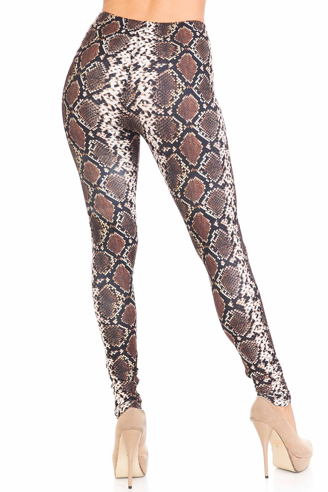 Wholesale Creamy Soft  Brown Boa Snake Extra Plus Size Leggings - 3X-5X - USA Fashion