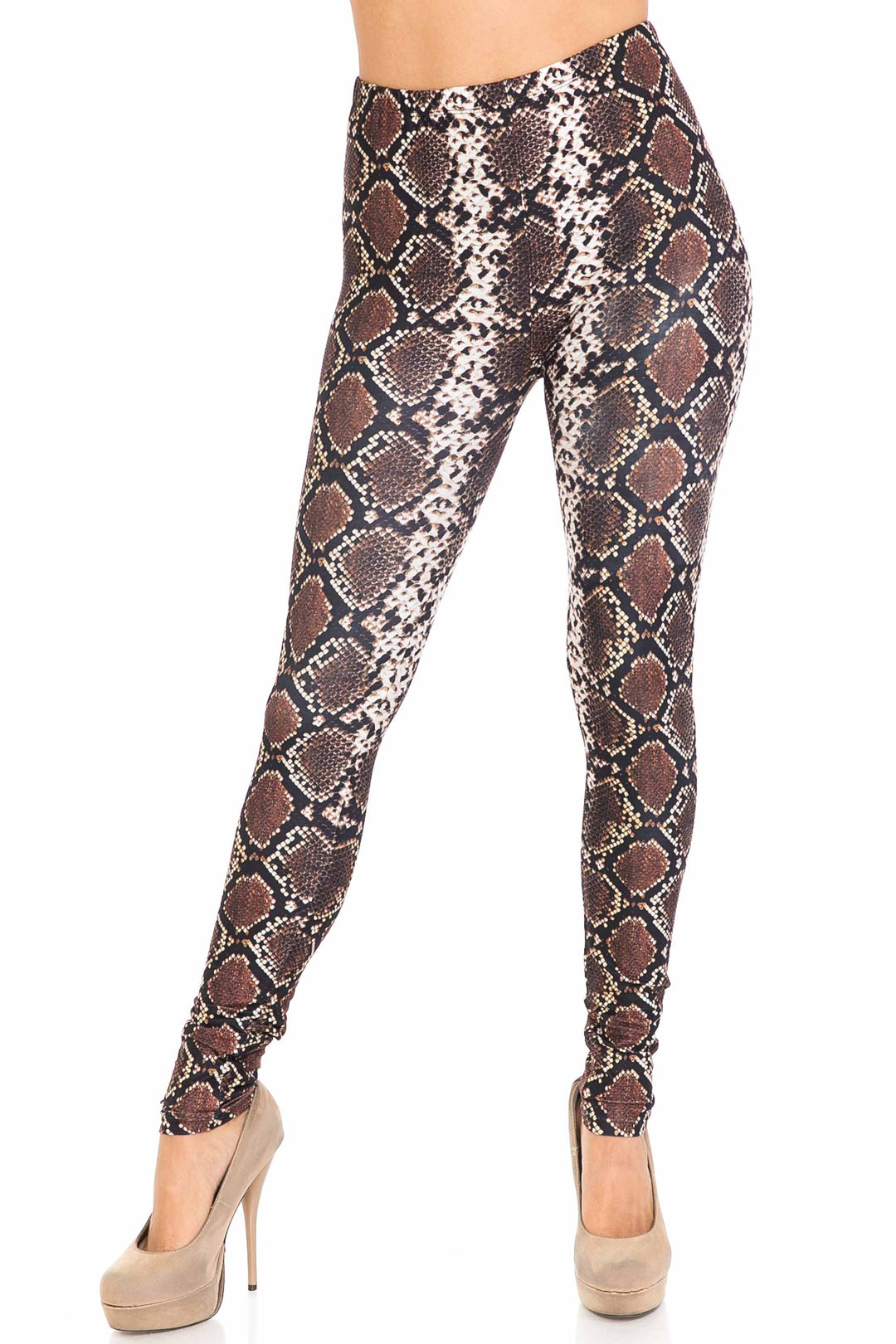 Wholesale Creamy Soft  Brown Boa Snake Extra Plus Size Leggings - 3X-5X - USA Fashion