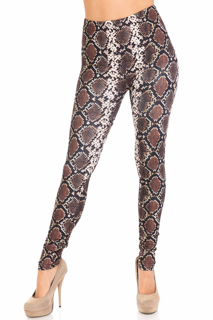 Wholesale Creamy Soft  Brown Boa Snake Extra Plus Size Leggings - 3X-5X - USA Fashion