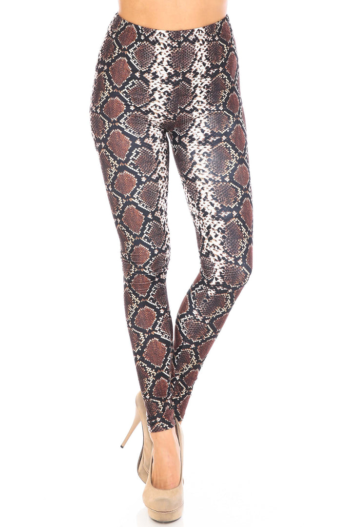 Wholesale Creamy Soft  Brown Boa Snake Extra Plus Size Leggings - 3X-5X - USA Fashion