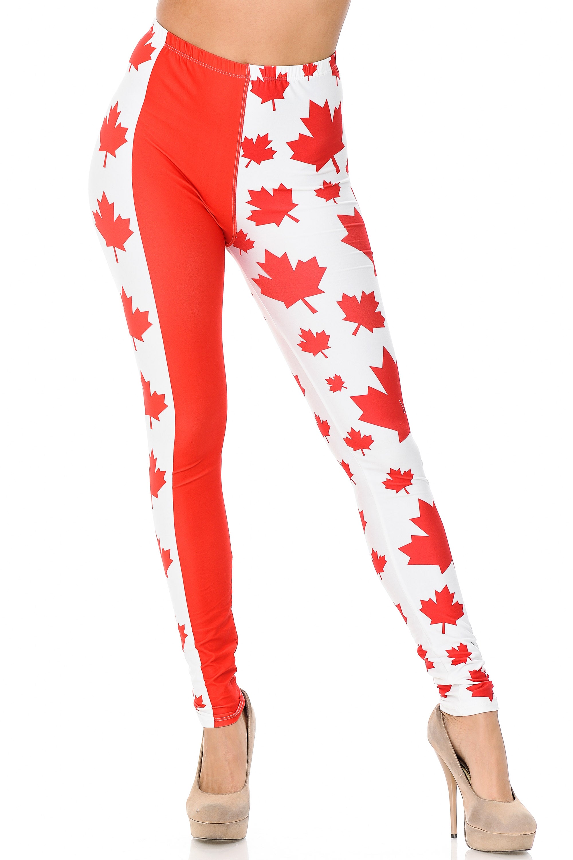 Wholesale Creamy Soft Canadian Flag Extra Plus Size Leggings - 3X-5X
