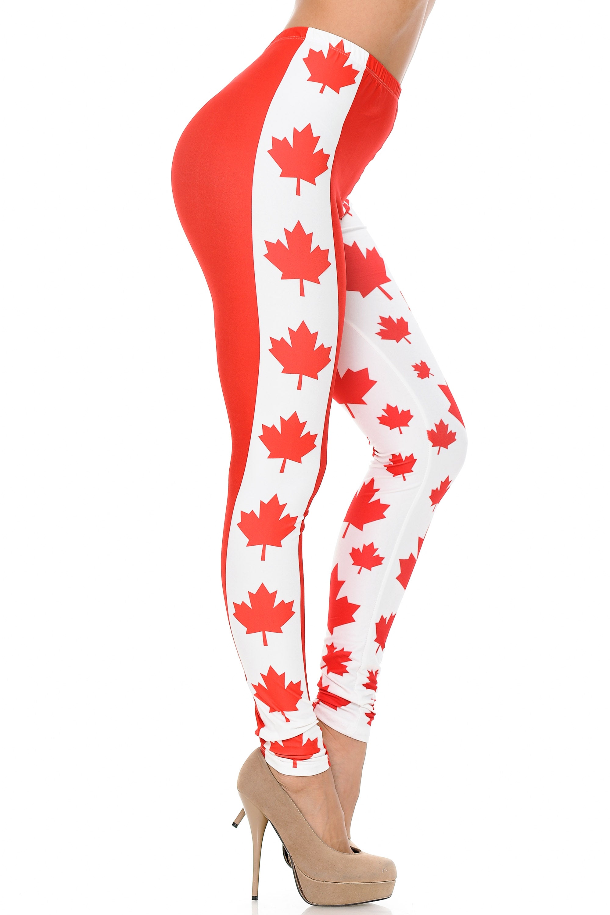 Wholesale Creamy Soft Canadian Flag Extra Plus Size Leggings - 3X-5X