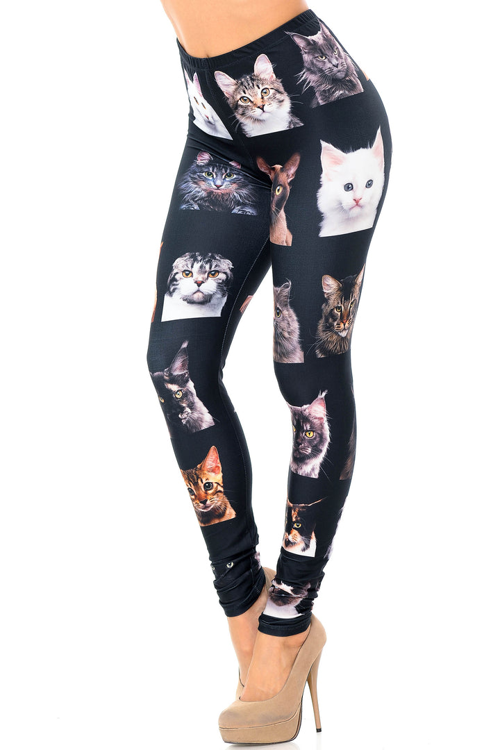 Wholesale Creamy Soft Cute Kitty Cat Faces Extra Plus Size Leggings - 3X-5X - Version 2 - USA Fashion