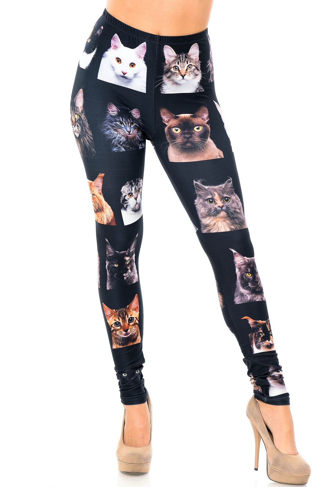 Wholesale Creamy Soft Cute Kitty Cat Faces Extra Plus Size Leggings - 3X-5X - Version 2 - USA Fashion