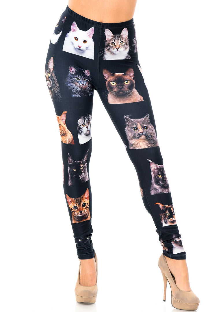 Wholesale Creamy Soft Cute Kitty Cat Faces Extra Plus Size Leggings - 3X-5X - Version 2 - USA Fashion