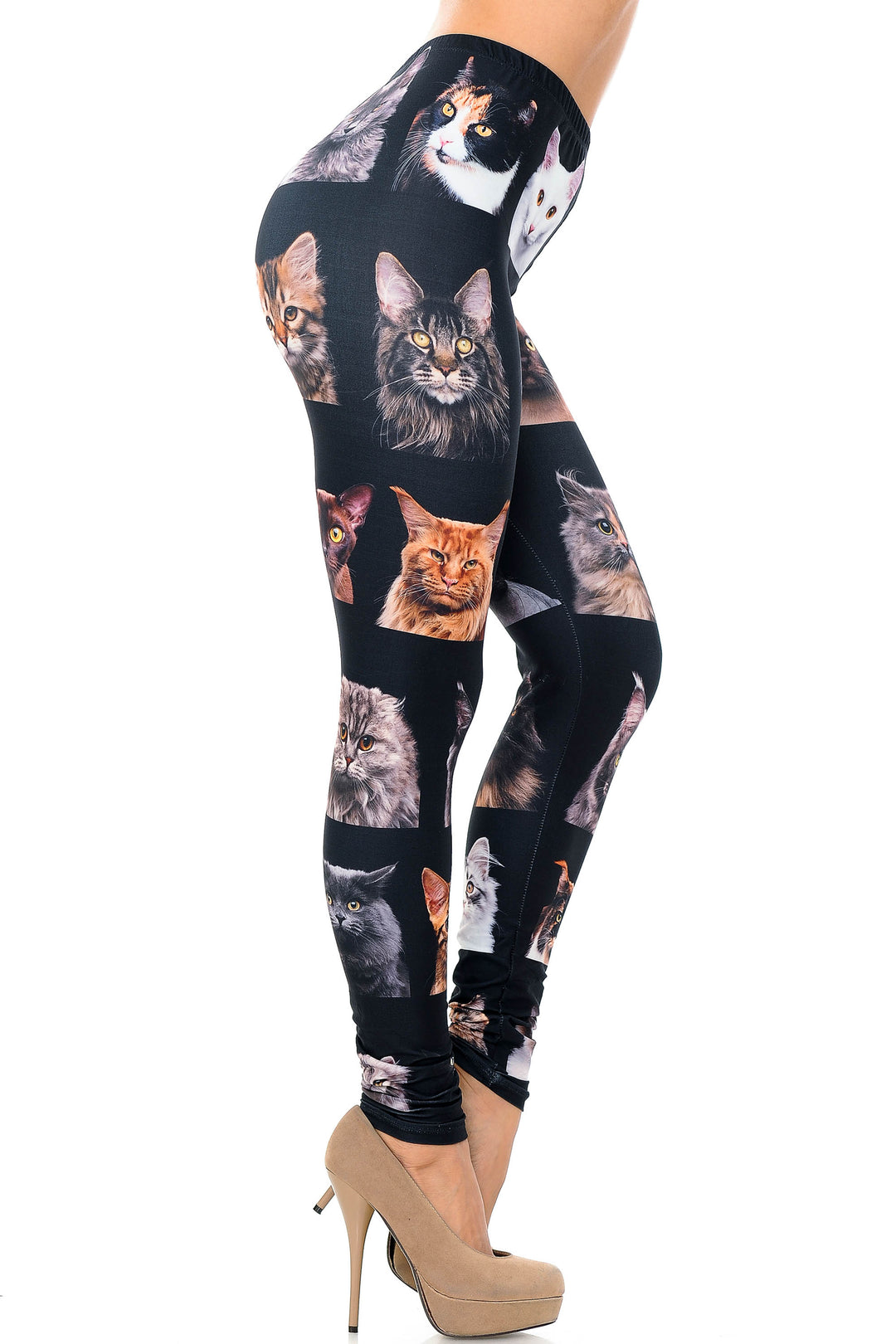Wholesale Creamy Soft Cute Kitty Cat Faces Extra Plus Size Leggings - 3X-5X - Version 2 - USA Fashion