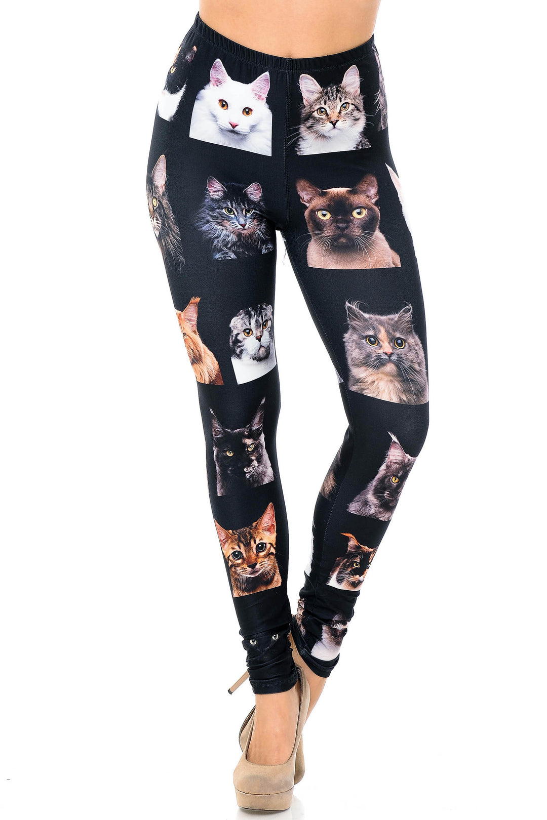 Wholesale Creamy Soft Cute Kitty Cat Faces Extra Plus Size Leggings - 3X-5X - Version 2 - USA Fashion