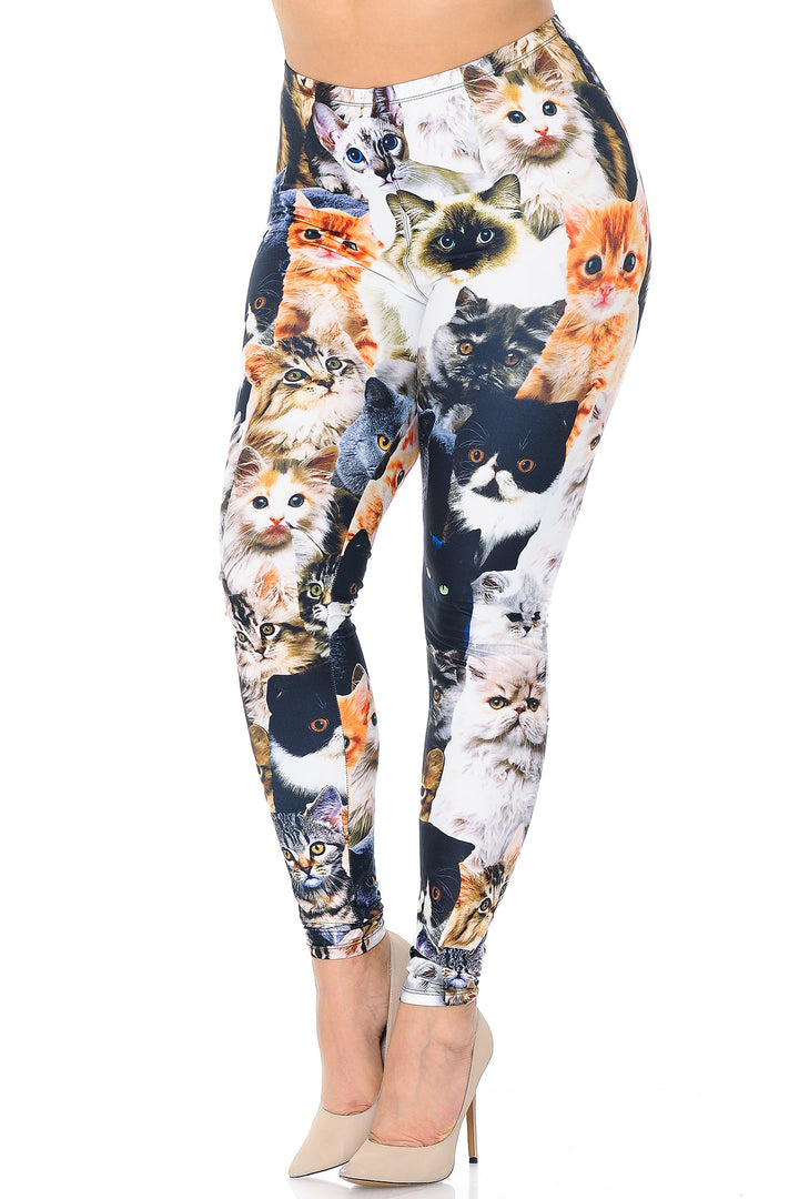 Wholesale Creamy Soft Cat Collage Extra Plus Size Leggings - 3X-5X - USA Fashion