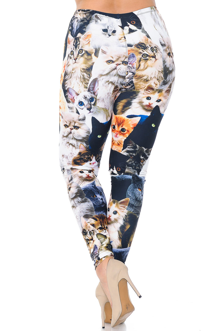Wholesale Creamy Soft Cat Collage Extra Plus Size Leggings - 3X-5X - USA Fashion