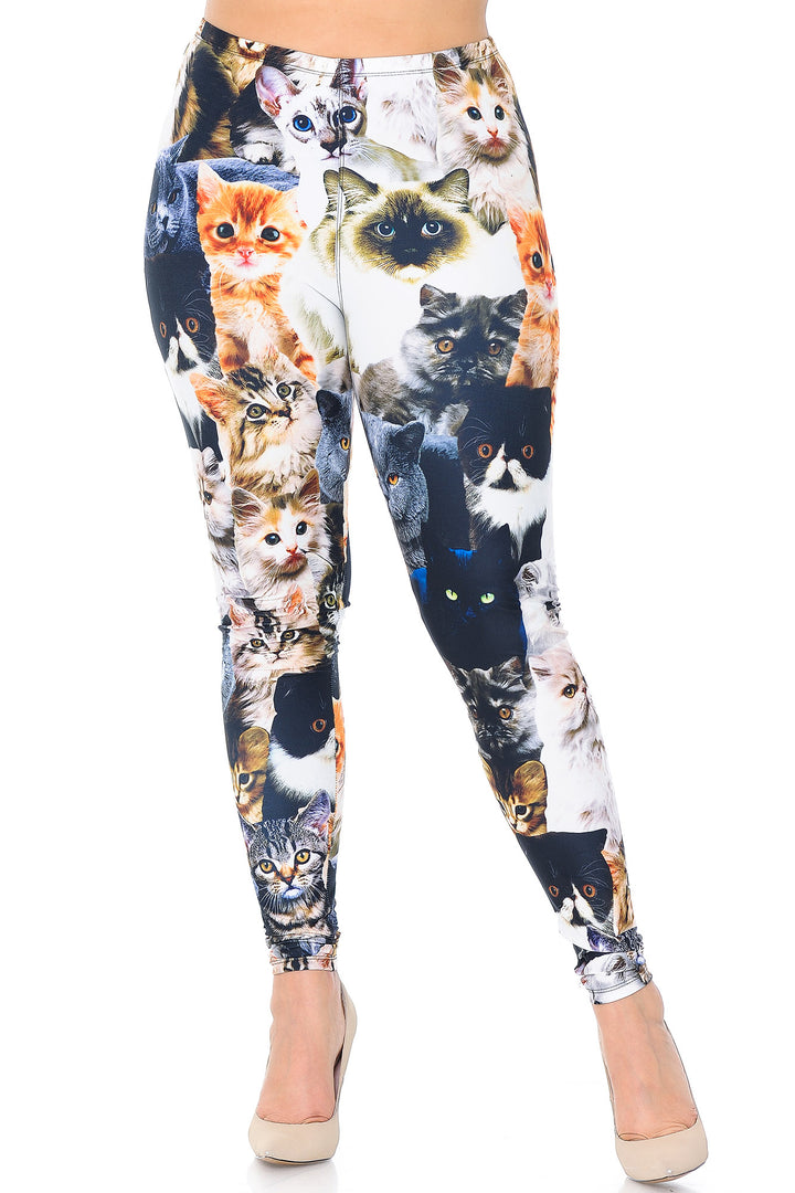 Wholesale Creamy Soft Cat Collage Extra Plus Size Leggings - 3X-5X - USA Fashion